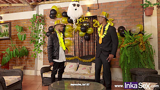 2 Shameful Brunettes Fuck Their Boss at New Year's Eve Party.