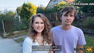 Hunt4k. sexy stunner una pixie was picked up by a stranger and was showing her jugs on front of boyfriend