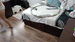 Sexy wife workout at home naked.