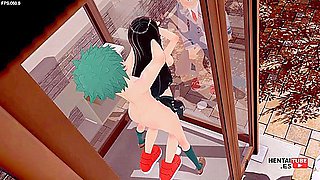 Car Toon In Boku No Hero Academia Hentai - Deku Fucks Tsuyu While Uraraka Watches Them And Bakugou Jerks Off Wat