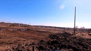 Naked Blonde Russian Teen Walks on the Farm