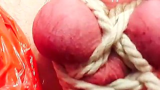 Merciless Cock Milking (tight Shiny Red Plastic Mummificaton and Remote Anal Stimulation)