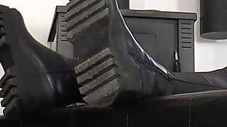 Mistress Cassy's Dirty Boots Are Cleaned by the Slave's Tongue