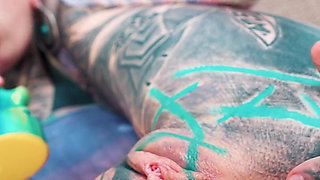 Tattooed Hippie Anal Fuck Herself with Dildo with Big Dick