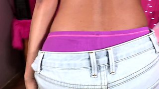 Tiny stepdaughter throating in POV