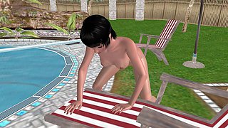 3D Animated Sex Videos: Beautiful Girl Masturbating with a Cucumber