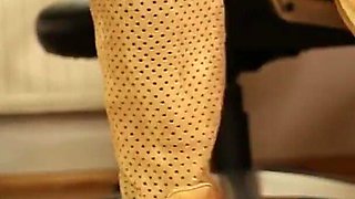 Soft Suede Boots & Fine Black Fishnets - Under Desk Foot Tease