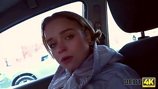 Debt-free blonde Russian chick gives POV oral and rough sex for cash