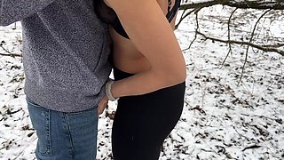 Wife gets huge public double creampie in snow storm from