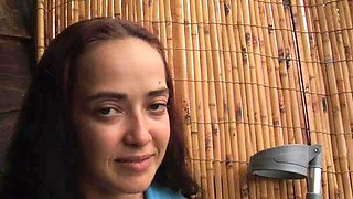 Pink labia close up of naive brunette