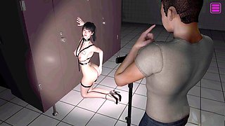 Playful hentai fun in a public toilet with 3D animations
