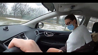 Teen Girl in Plaid Skirt Gets a Ride to School From a Stranger on a Snowy Day