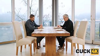 Cuck4k. grey-haired cuckold doesn't disturb his wifey with Huge Breasts from cheating