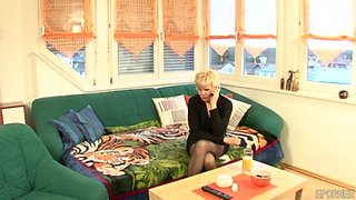 Granny Rides Chopper On Sofa - Blondie
