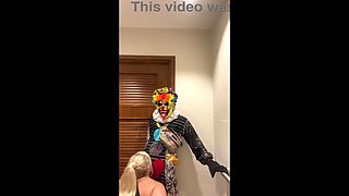 MILF Lila Lovely's Rendezvous with Clown Gibby in Public Restroom