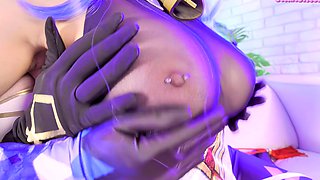 Shaved pussy blonde Tasha Reign with big boobs goes solo