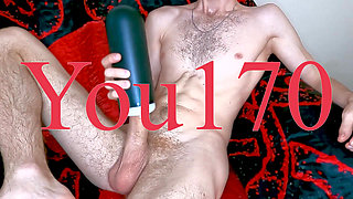 Sporty hot guy masturbates his big dick with a masturbator and gets a lot of pleasure, shaking during orgasm