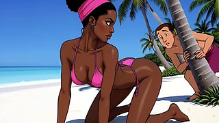 Beach Slutty: Sexy African Girl Enjoys Life on a Paradise Beach and Unexpectedly Meets a Lustful White Guy