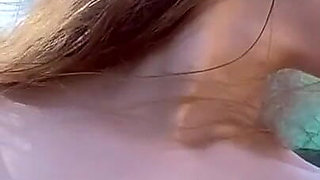 Teen Girl with Small Tits Nipple Play Outdoor