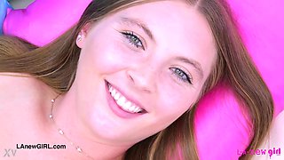 Sun-kissed blonde angel shows her sexy body