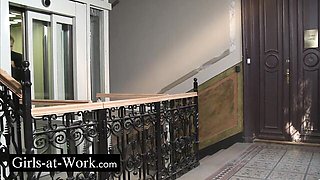 Girlfriend's blowjob scene by Girls At Work