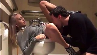 Crazy blonde with a great body fucked in the toilet