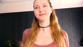 Small titted brunette teen fingering on the bed