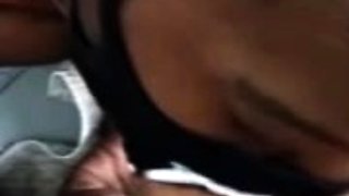 Black girl with mask blowjob in the car