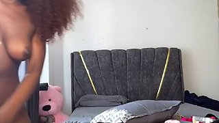 Steamy ebony gf fists her pussy before getting it stretched by a bf's bbc