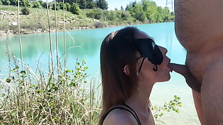 First public blowjob and cum swallow by the lake