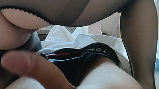 Hot blonde wife sat on a hard