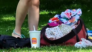 Blonde is flashing her big boobs in the outdoors