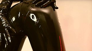 Latex slut solo anal masturbation