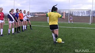 Fine ass teen Bailey stripping off clothes in football pitch