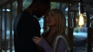 Stunning lingerie blondie bounces on BBC