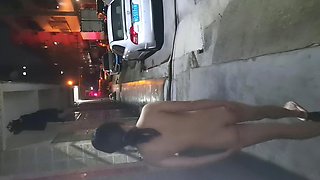 Blonde Amateur Takes Facial Outdoors In Public