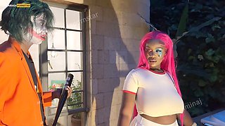 Big bootied dark beauty gets pounded in a public outdoor bathtub