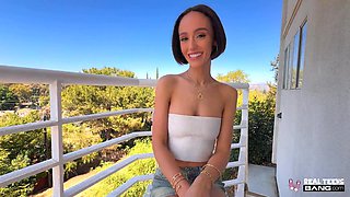 Taut Teenager Christina Sage Demonstrates and Gets Pummeled Outdoors and on the Sofa