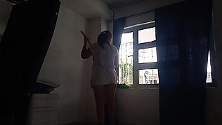 I Was Cleaning the House While My Perverted Stepdad Looks at Me and Jerks off