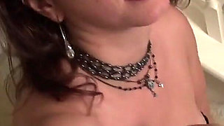 Brunette MILF Serena Cruz Plays with Her Pussy on the Stairs