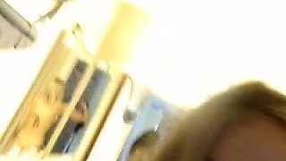 Amateur blonde prepares for shower