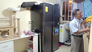 New Year's Threesome Sex - Old Man Fucks Two Busty Stepdaughters Real Homemade