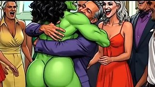 Slutty She-Hulk Nude Cartoon Lesbian Fuck with Muscular MILF in HD