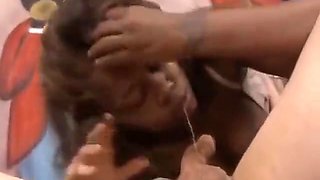 Black Ghetto Whore Gagging And On White Dudes Dick