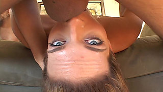 Slut sucks dicks while getting fucked to a facial in hot gangbang