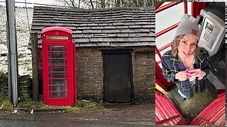 Cumming hard in public red telephone box with Lush remote