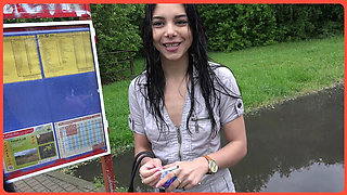 Czech amateur teen Sylvia 18 years old gives risky blowjob at bus stop