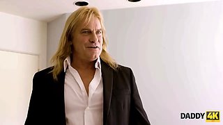 Daddy4k. teenie in milky dress gives her pussy to senior masculine