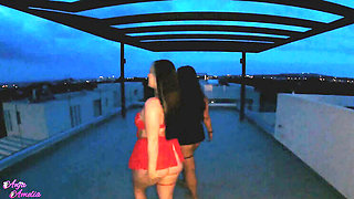 German Villa Threesome Rooftop Sex with Brunette Anja Amelia - Blowjob & Eating Pussy in 4K