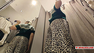 See-Through Seduction: Blonde with Big Boobs Tries on Transparent Outfits in Fitting Room, No Panties